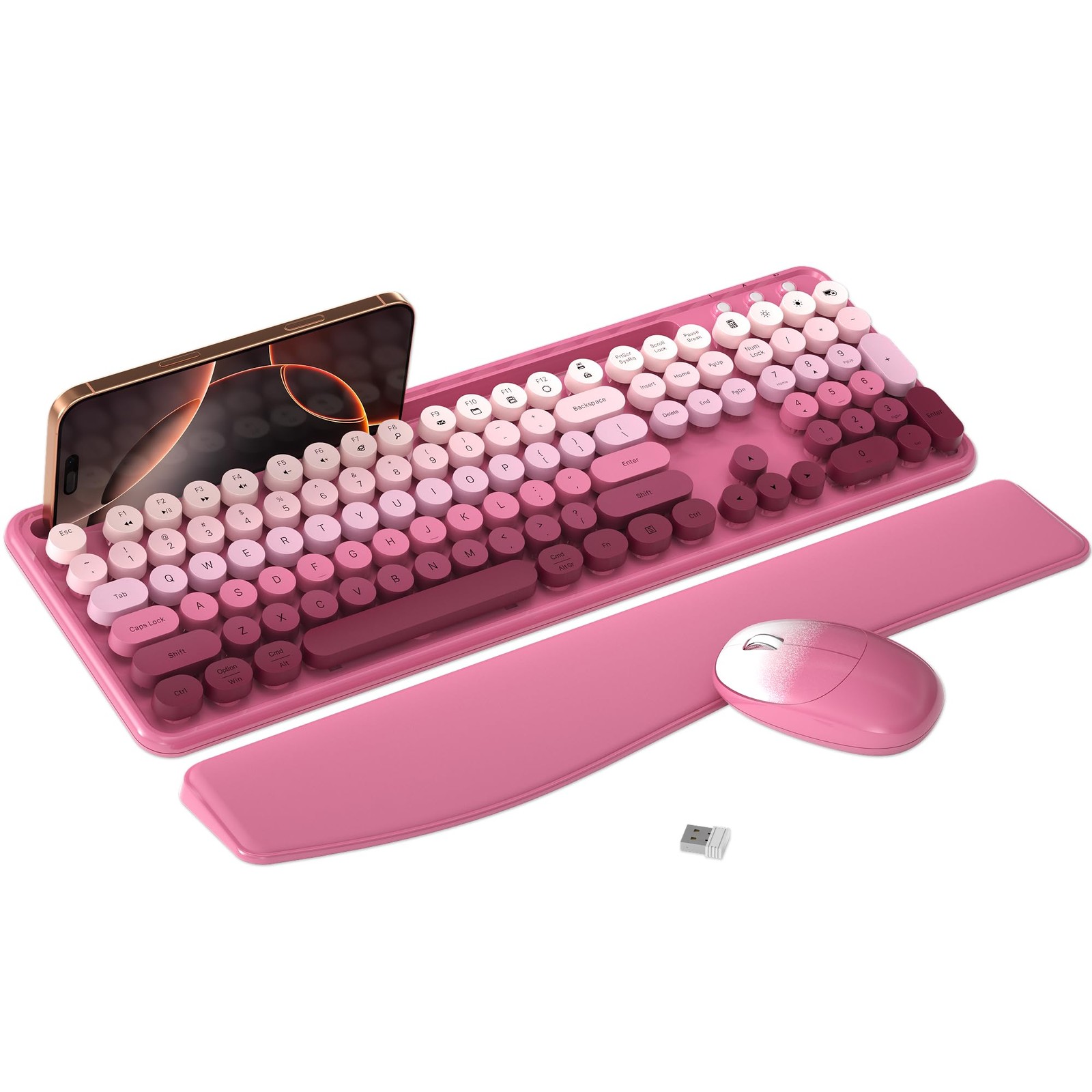 Colorful Wireless Computer Keyboard and Mouse Combo with Holder, Wrist Rest, ...