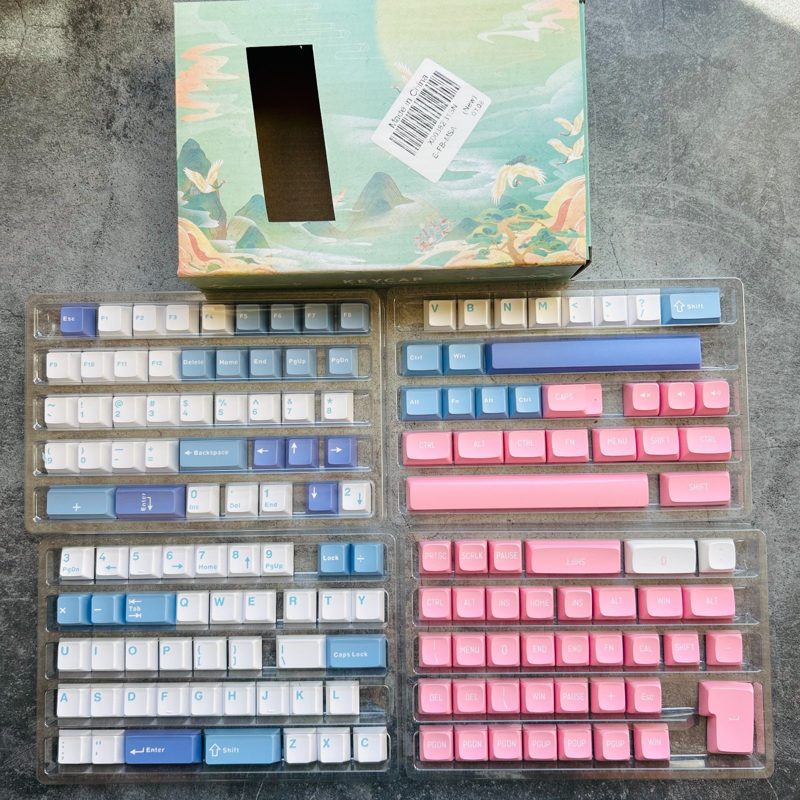 Pink Blue and White Keyboard Keycaps Set