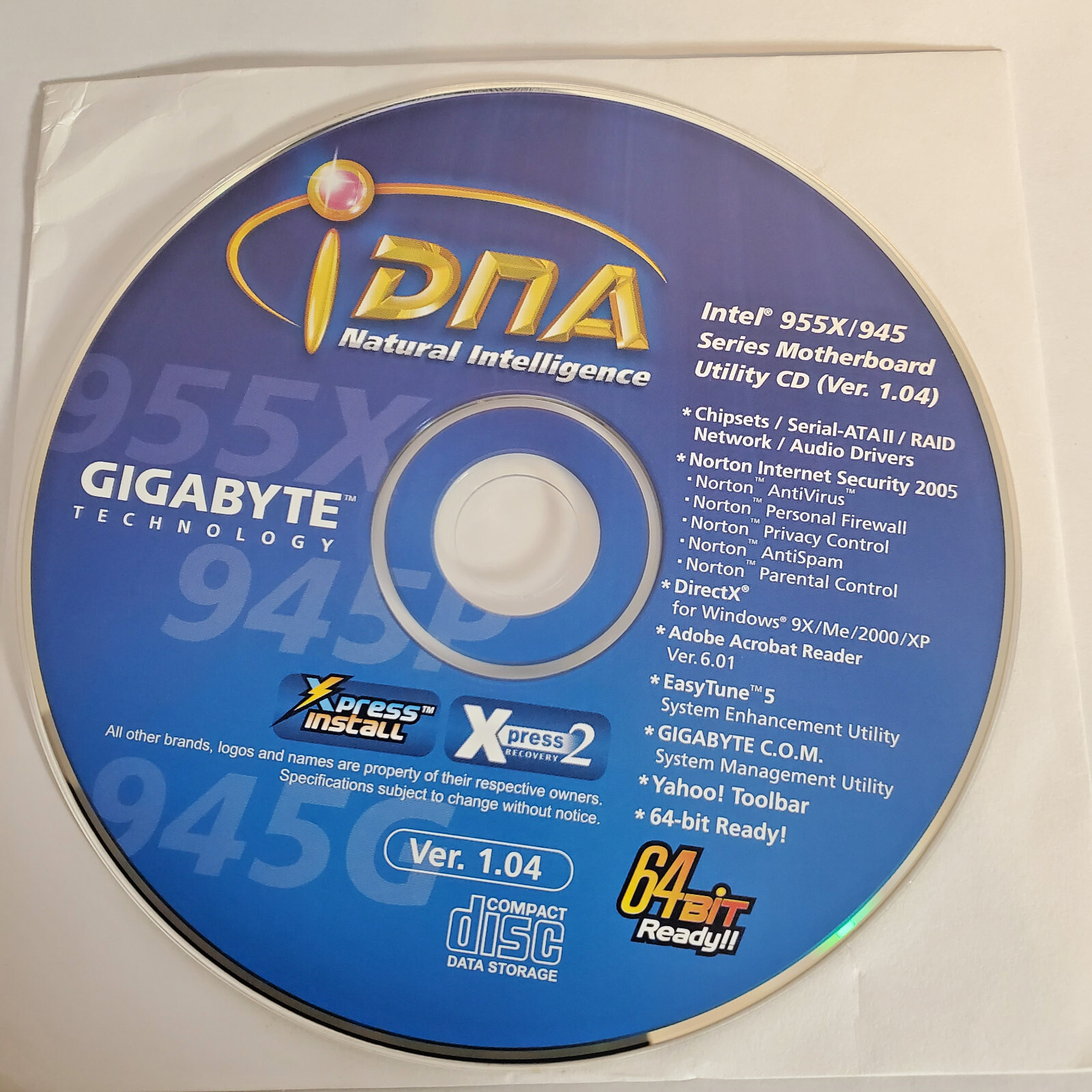 Intel 955X/945 Gigabyte Legacy Motherboard Drivers and Utilities Ver 1.04