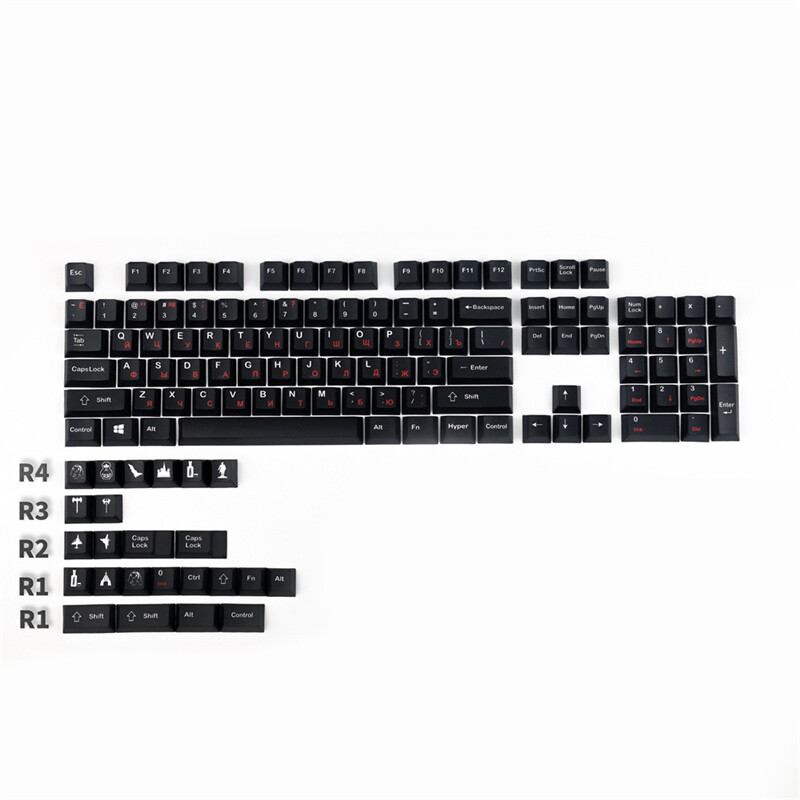 Black Simple Russian Keycap Cherry PBT 128 KeyCaps in Box for Cherry MX Keyboard