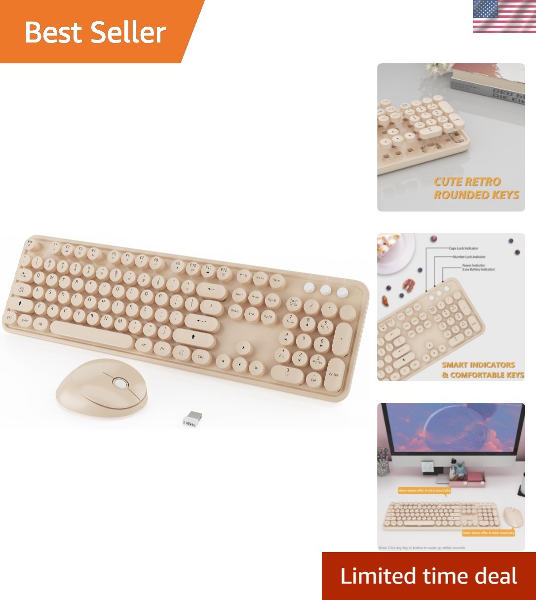 Cute Colorful Wireless Keyboard and Mouse Combo