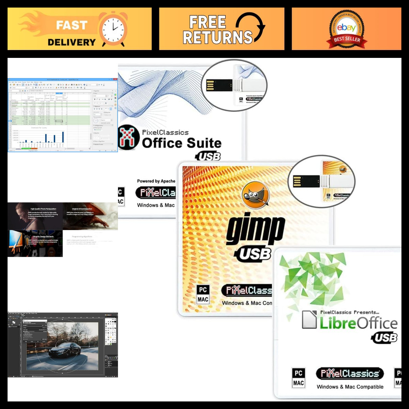 Office Suite 2026 + GIMP Photo Editor USB | Lifetime License | Windows & Mac Com