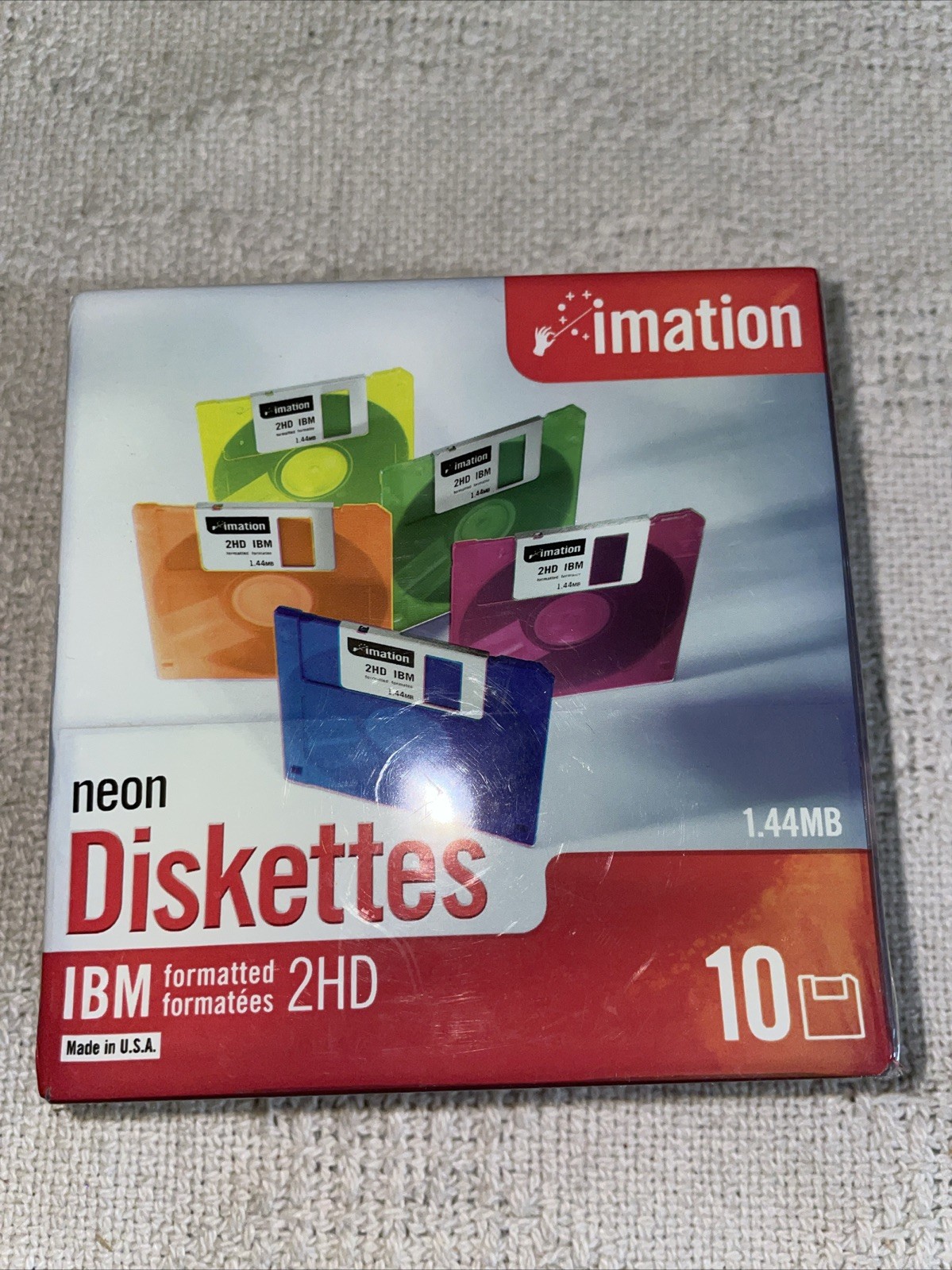 Pack of 10 Imation Neon Diskettes  IBM Formatted 2HD 1.44 MB NIP