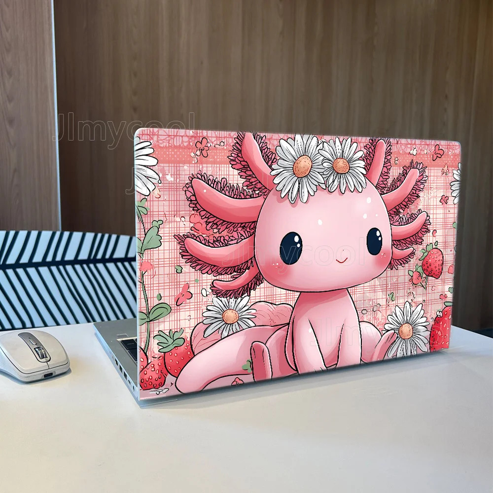 Cute Pink Flowers Strawberries Kawaii Grid Pattern Vinyl Laptop Skin Removable