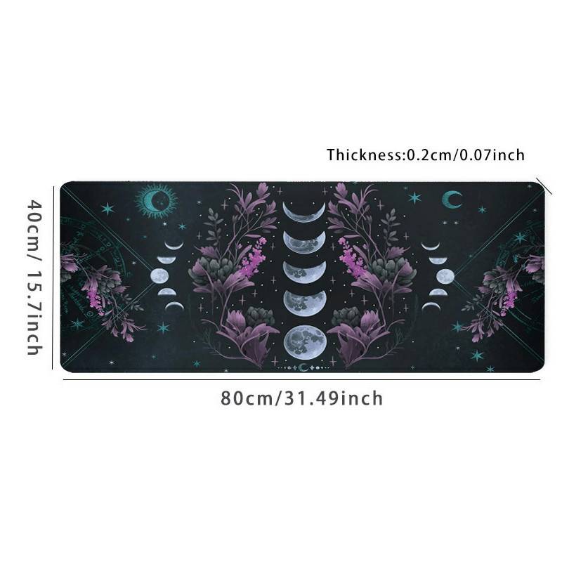 1pc Mystical Phase And Floral Design Large Mouse Pad - Non-Slip, Stitched Edge