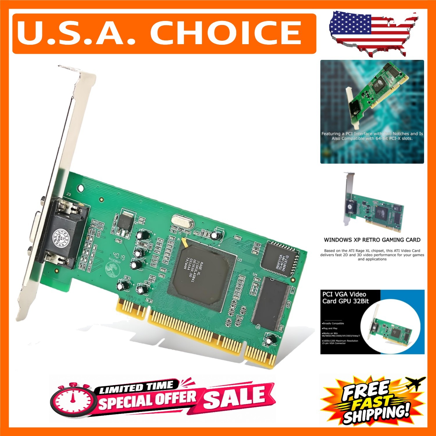 8MB PCI VGA Video Card for Multi-Display - Perfect for Desktop & Server Use