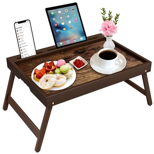 Bamboo Breakfast Tray with Foldable Legs & Detachable Stand | Ergonomic Large