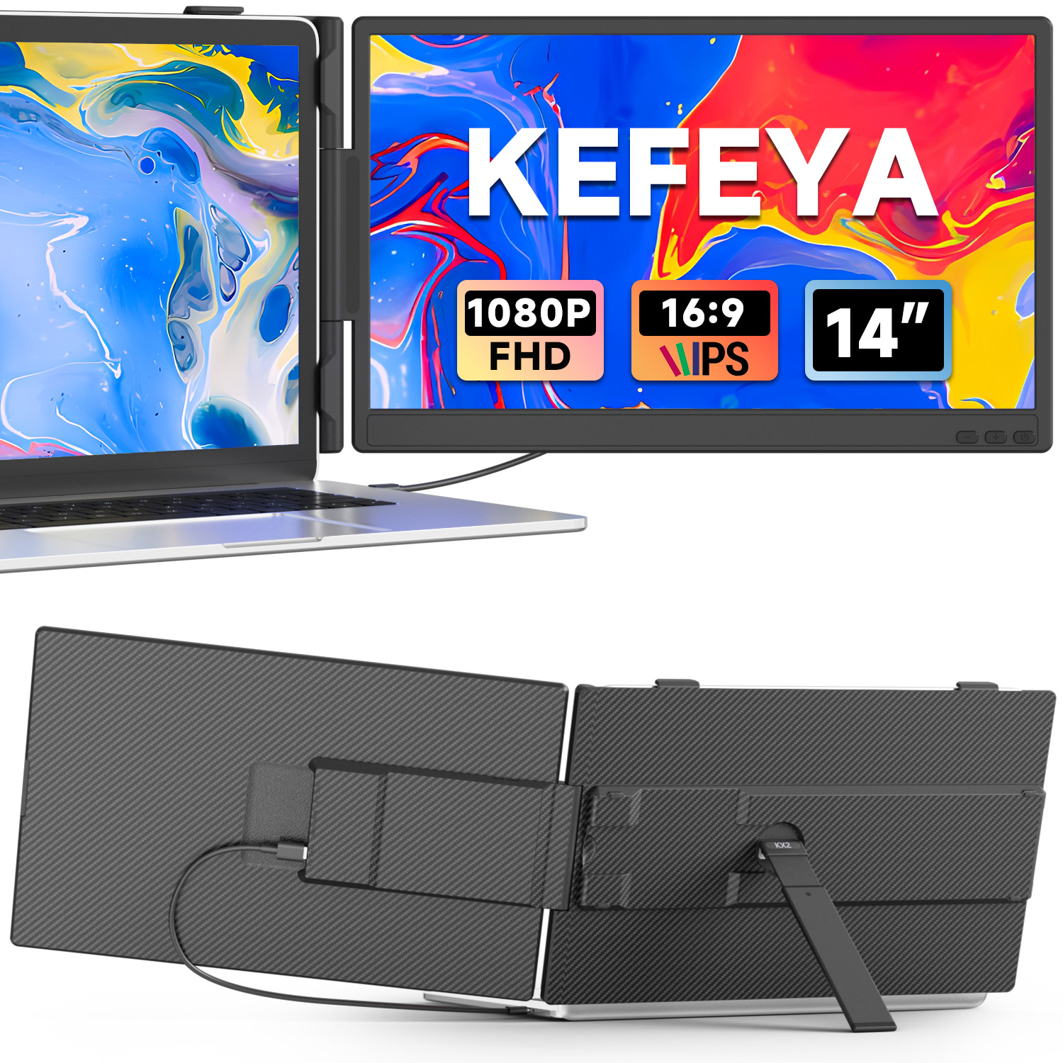 KEFEYA 14'' Laptop Screen Extender 1080P IPS Portable Dual Monitor Plug & Play