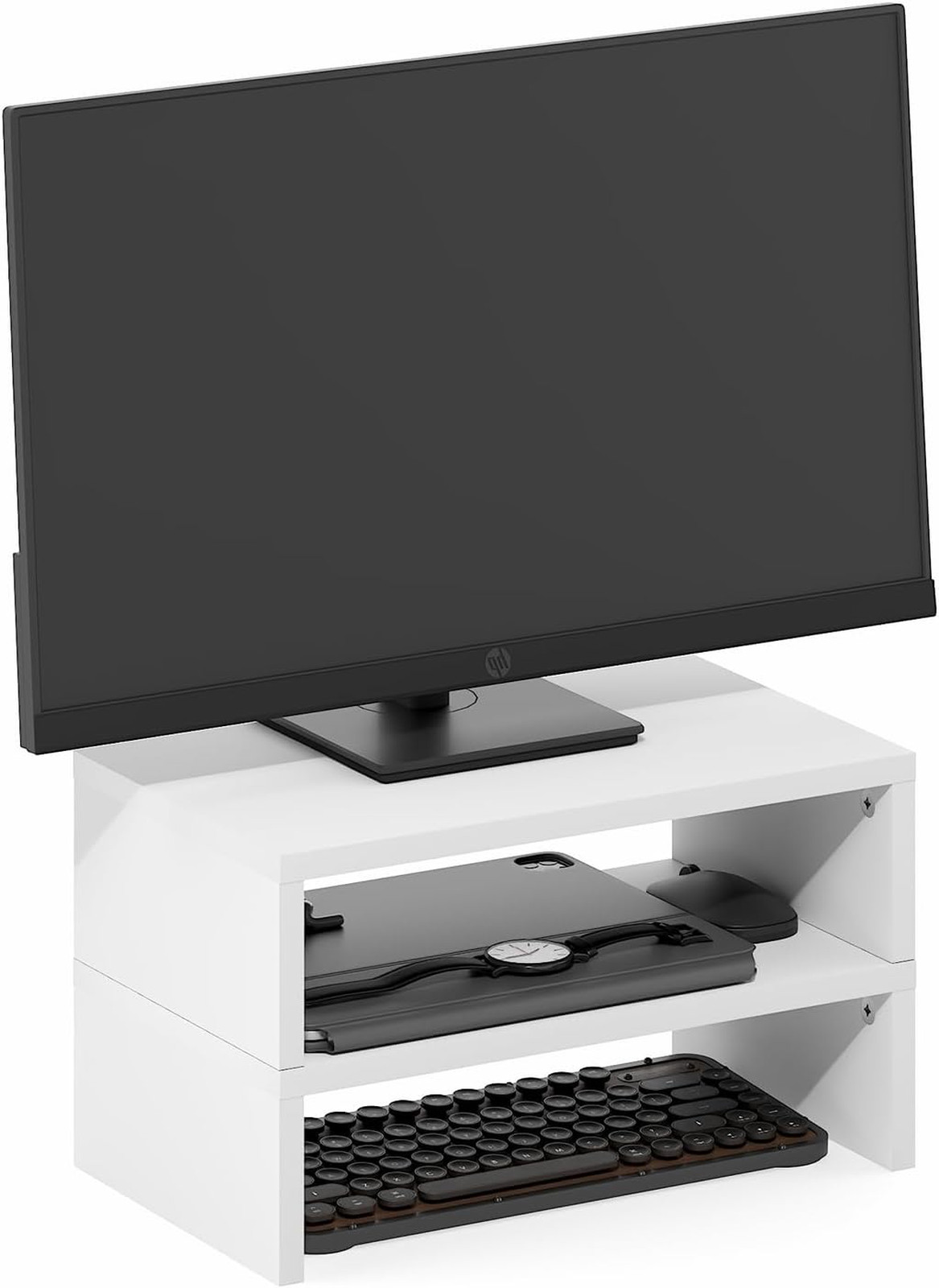 Monitor Stand Riser Set of 2, 15.7 Inch Wide Dual Mesh Platform Desk Organizer