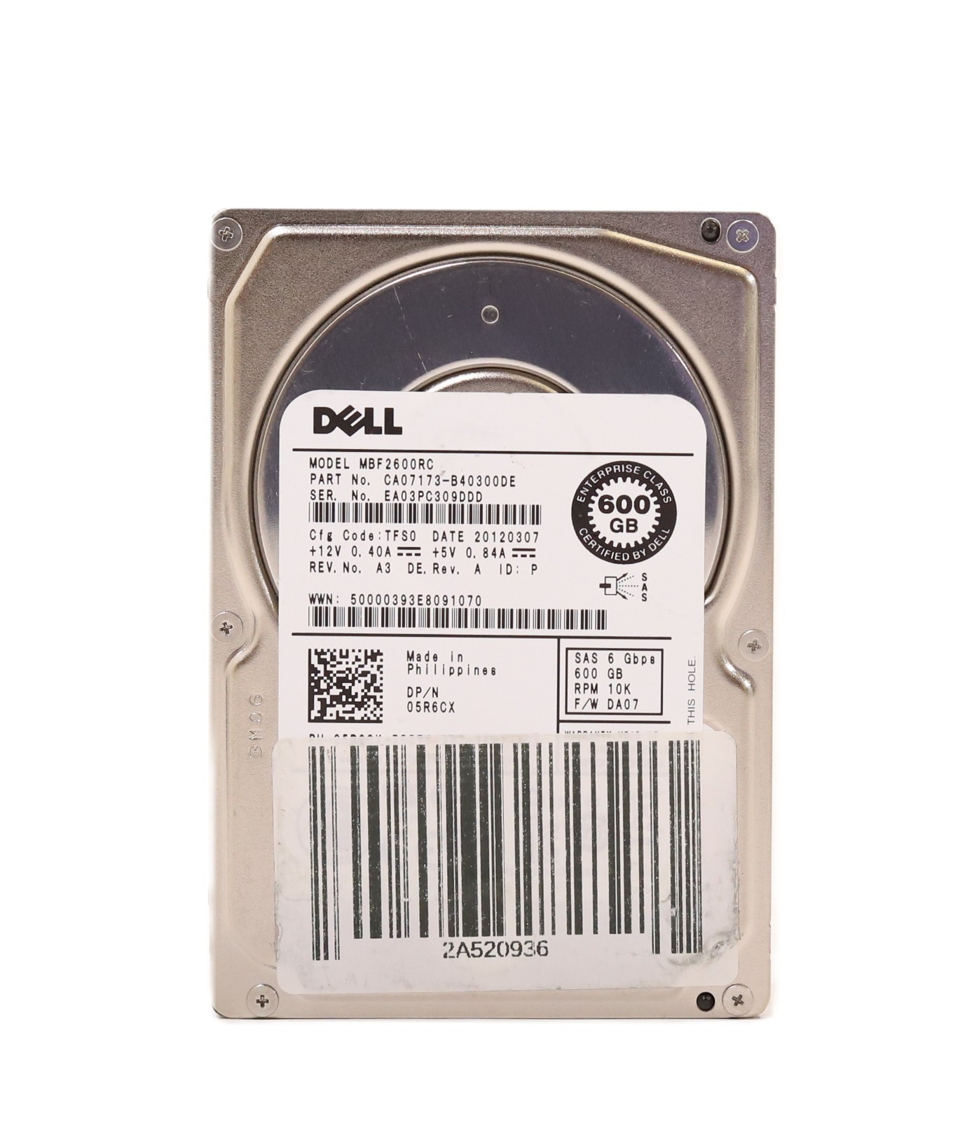 Dell MBF2600RC 600GB 2.5" 6Gb/s 10K RPM SAS Hard Drive Dell P/N: 05R6CX Tested