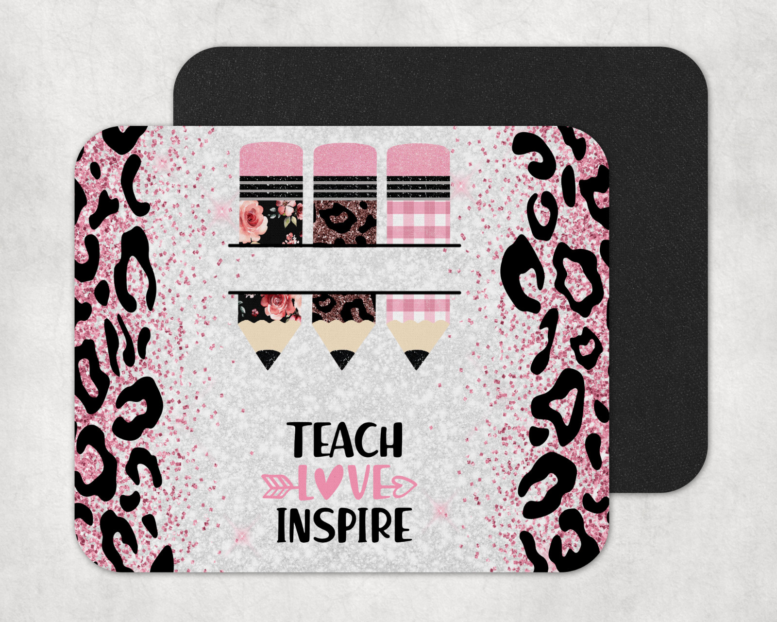 Custom Name, Pink, Animal Print Mousepad, Teacher Gift, Back to School, 