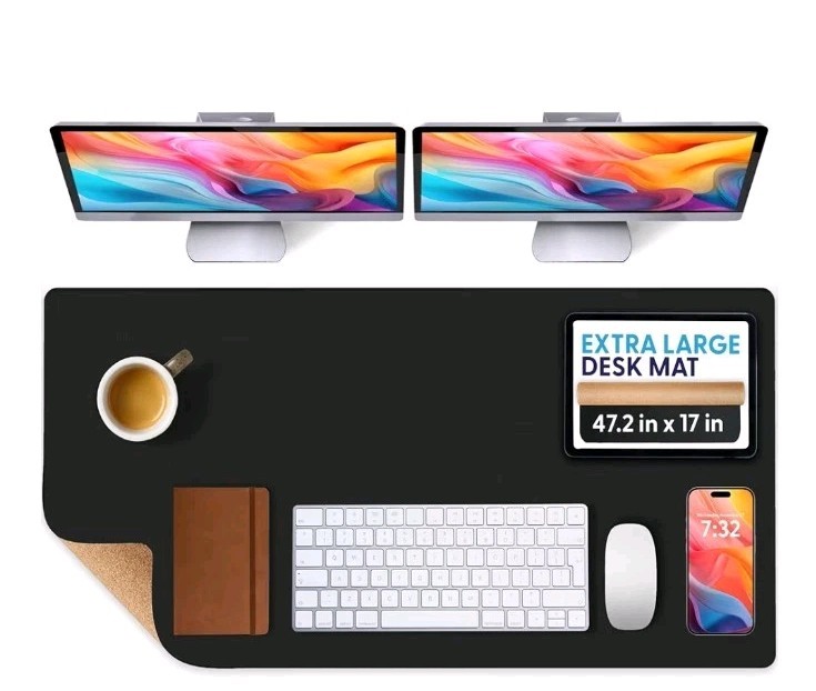Desk Protector Mat - Dual Sided Cork and Leather Desk Pad, Non-Slip, Waterproof