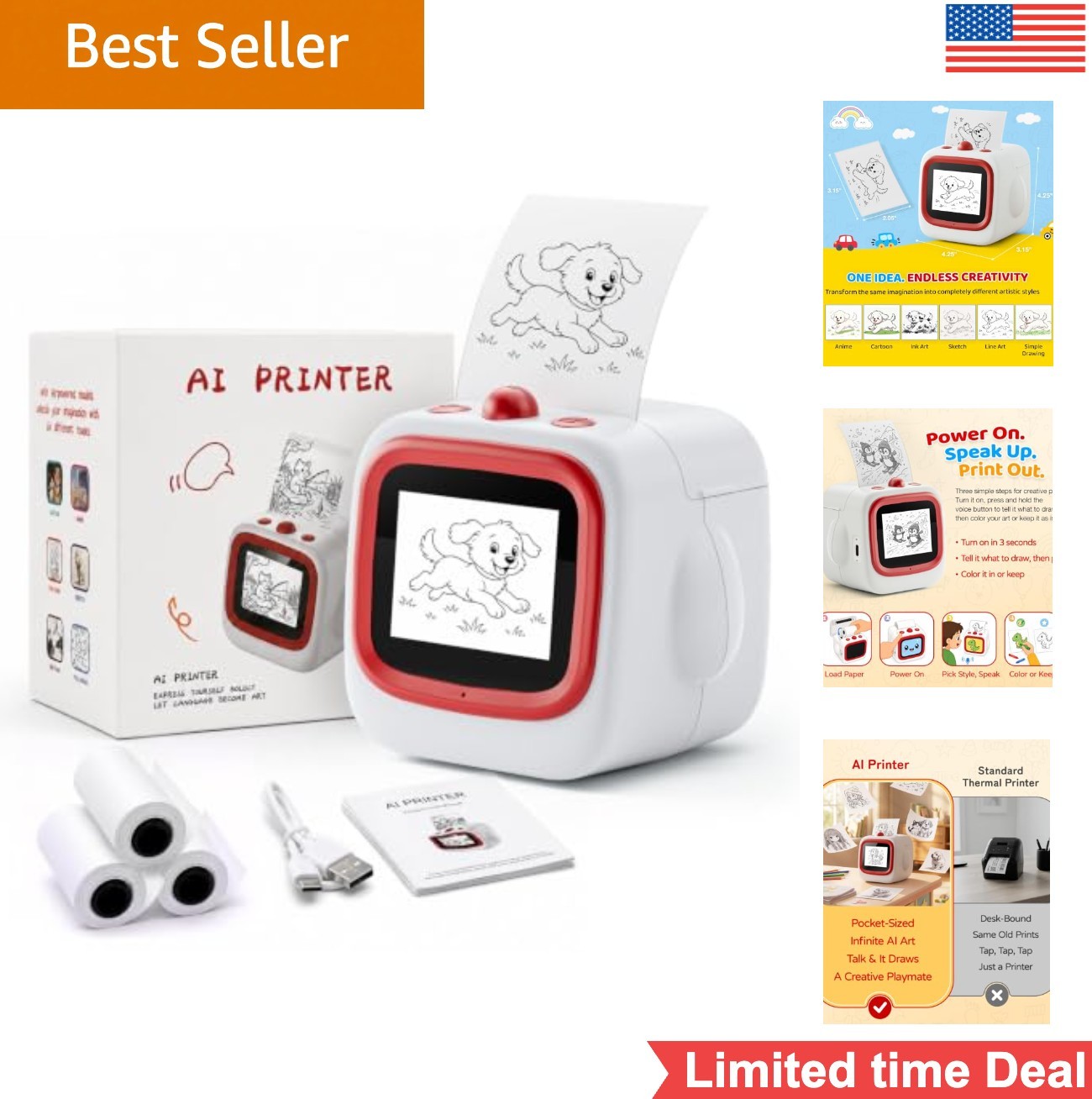 Voice Sticker Maker for Kids Inkless Thermal Printer 203 DPI WiFi Bluetooth App