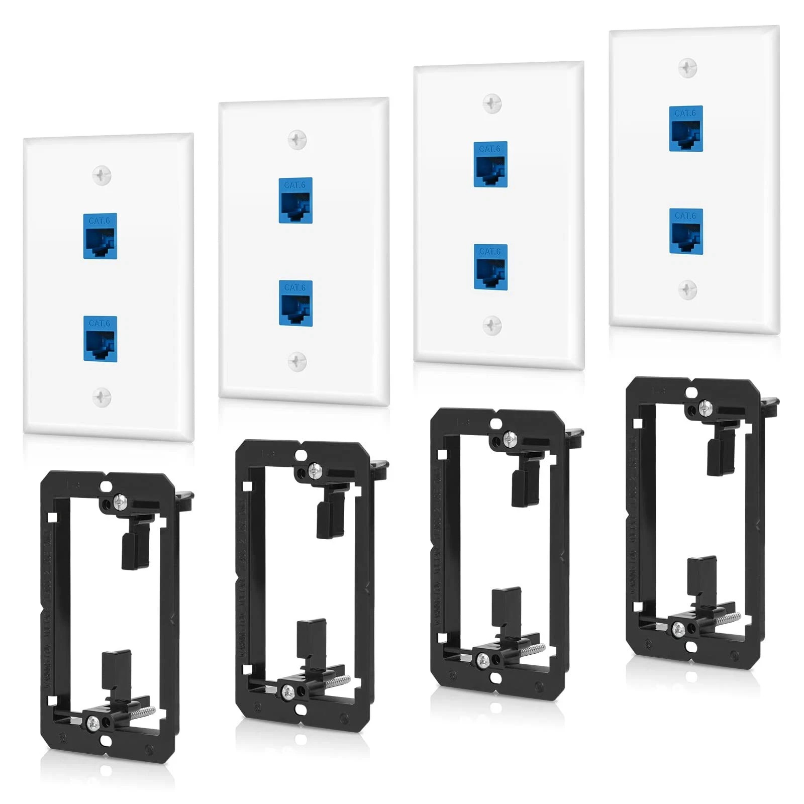 4 Pack Ethernet Wall Plate 2 Port Keystone Jack Blue Cat6 Rj45 Coupler Outlet Co