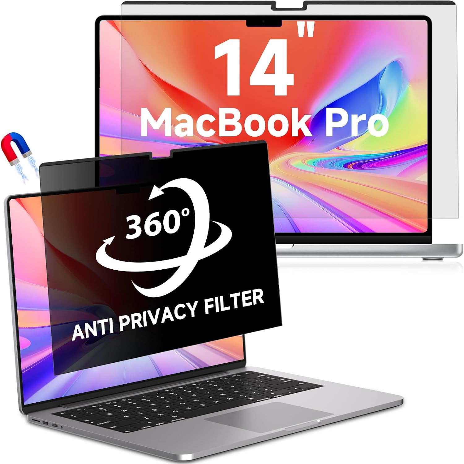 360° Magnetic Macbook Pro 14 Inch Privacy Screen | , Removable anti Glare Blue