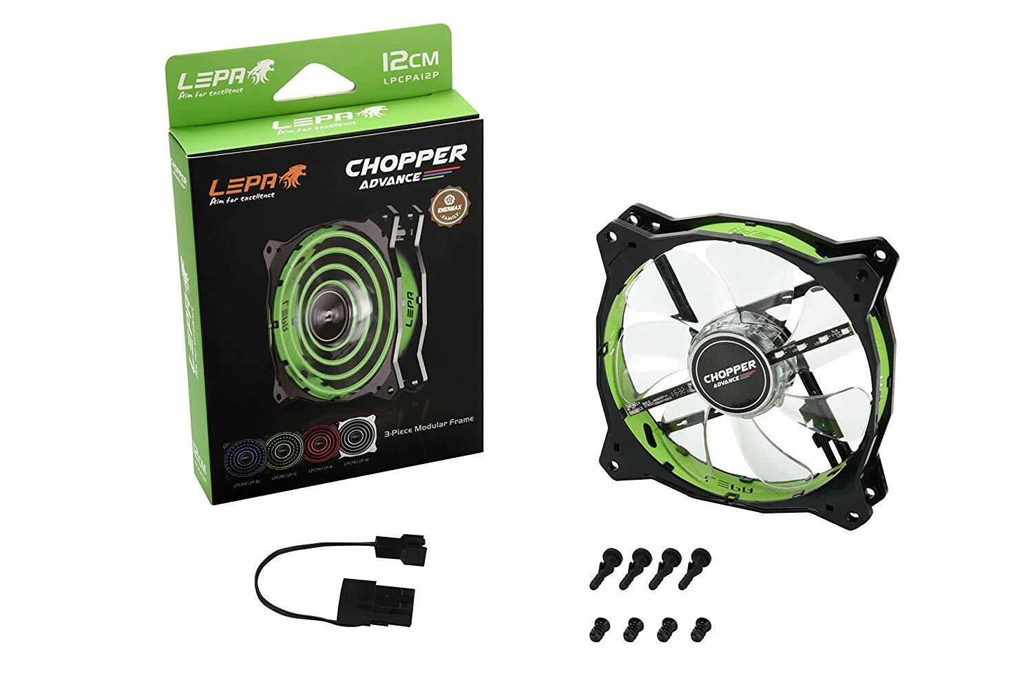 LEPA Chopper Advance 120mm High Performance LED PC Case Fan, Green - LPCPA12P-G