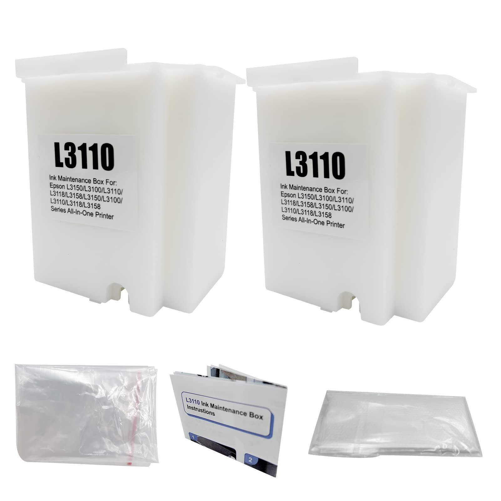 HEMEINY 2Pcs L3110 Waste Ink Tank Compatible with EcoTank ET-2800 white
