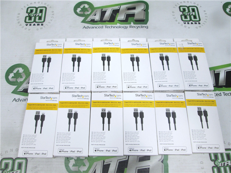 StarTech Rugged USB A to Lightning Cable 1ft Black Heavy Duty Aramid Lot of 12