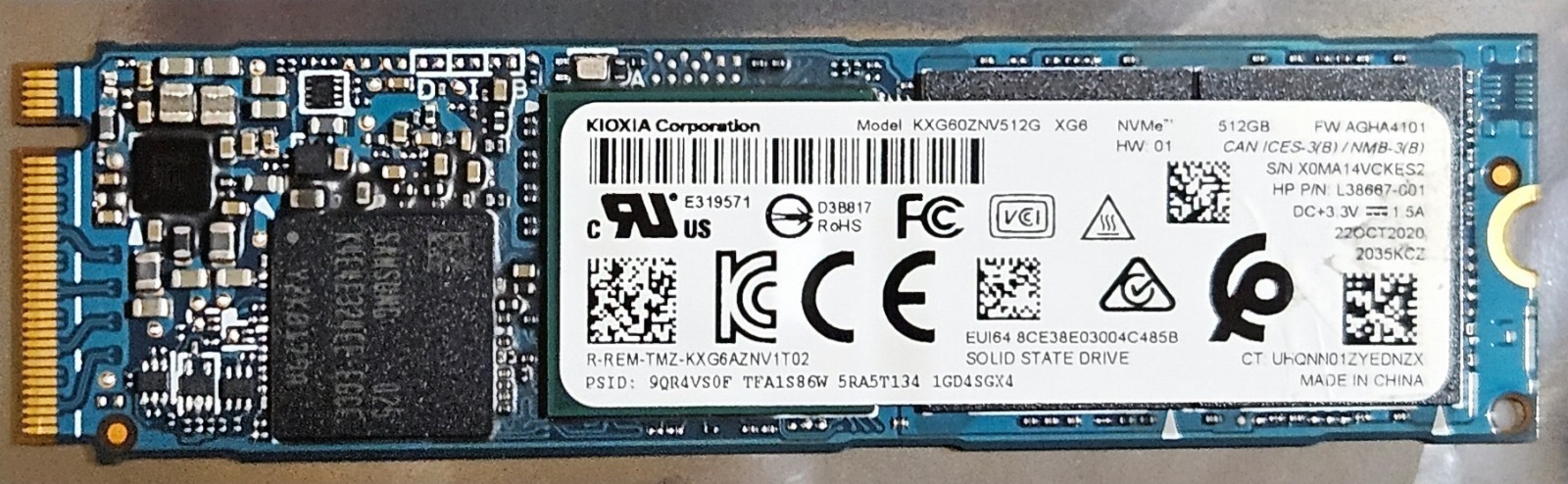 KIOXIA XG6 512 GB M.2 2280 NVMe SSD PCIe Gen3 (KXG60ZNV512G)