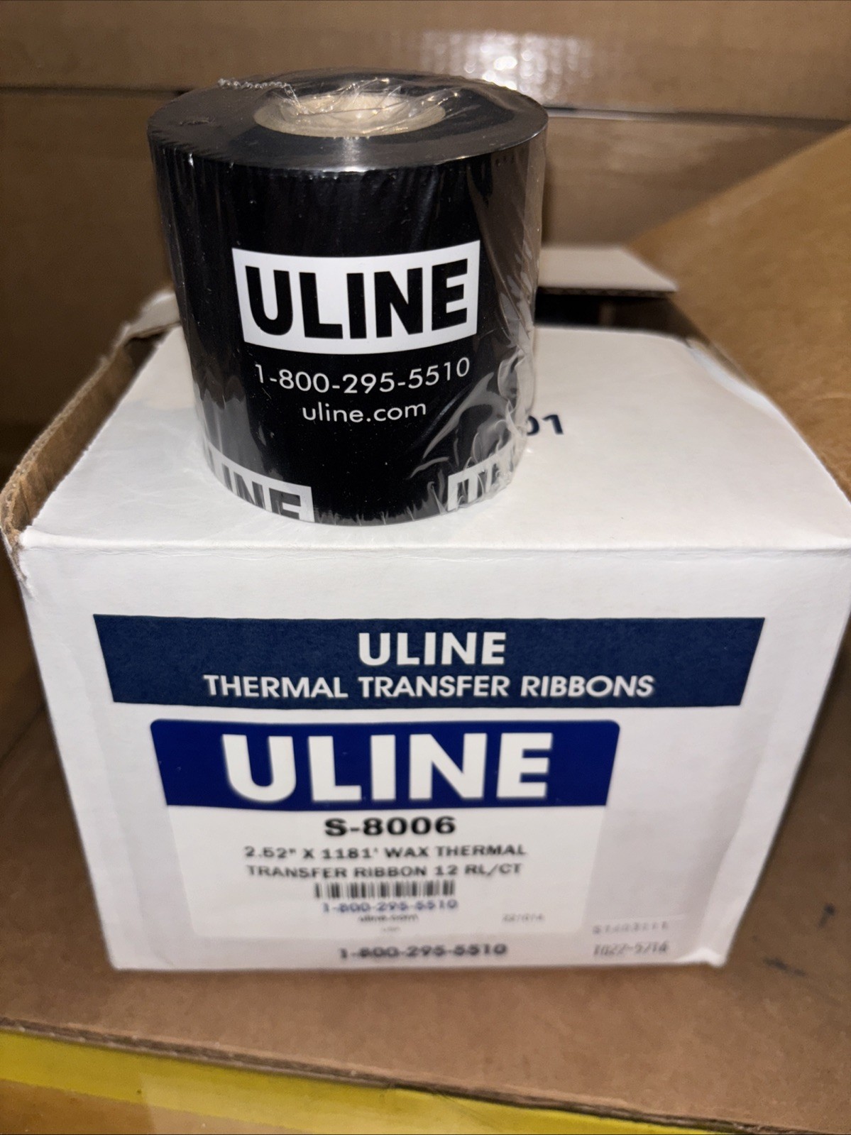Thermal Transfer Ribbon  2.52”x1181’ Black Wax Ribbon Qty 12 Uline Part S-8006