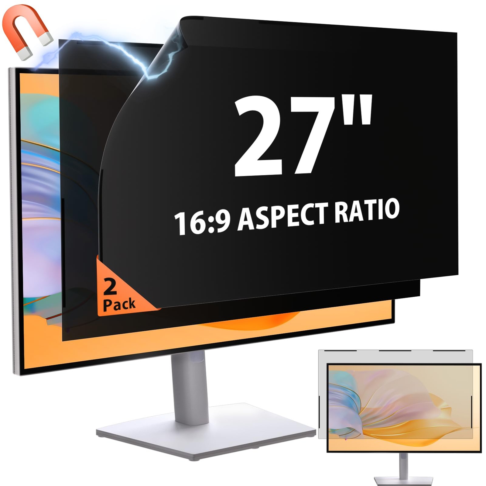[2 Pack] 27 Inch 16:9 Magnetic Privacy Screen Filter for Frameless Monitor