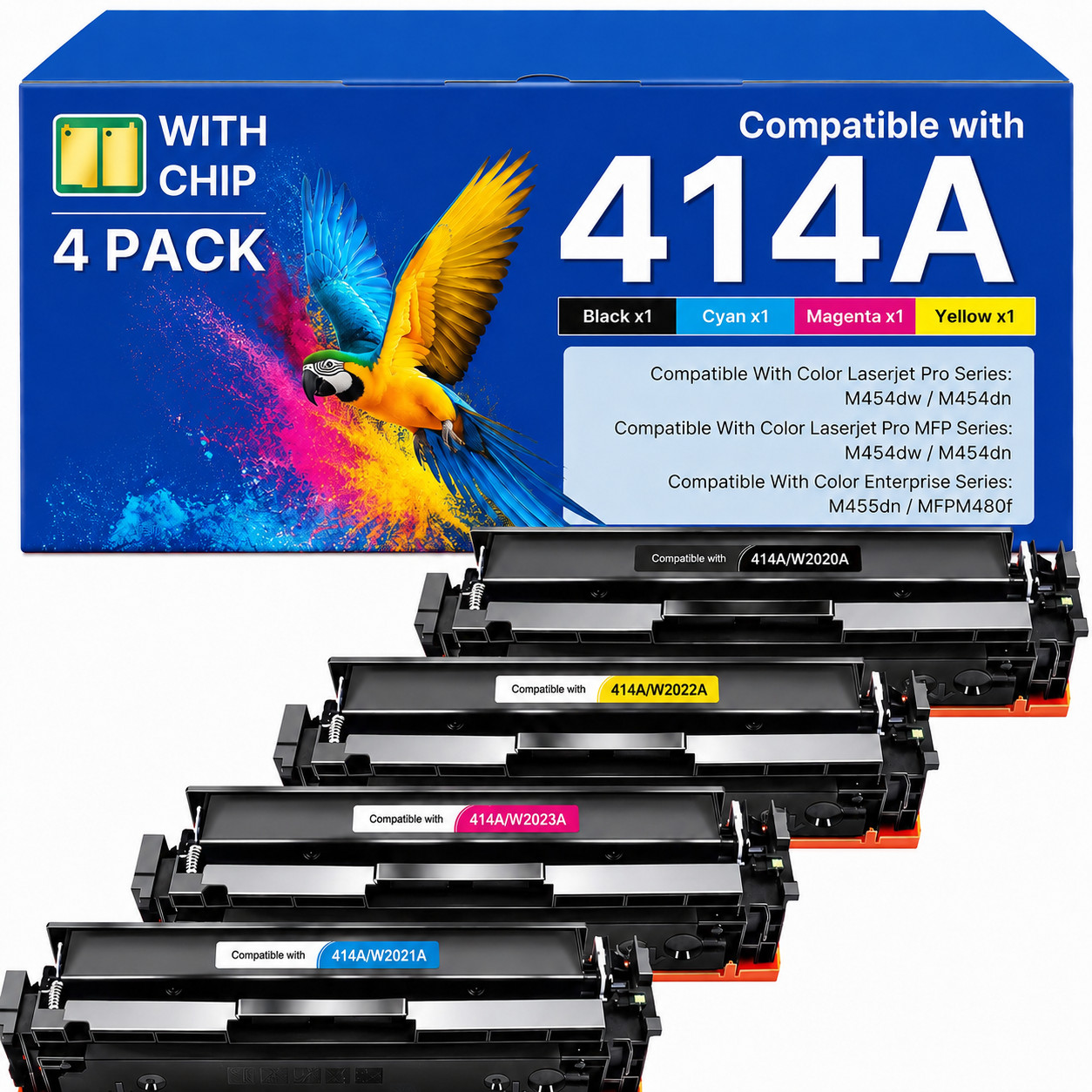 414A Toner Cartridge 4PK 414X With Chip Compatible for M454dn M479fdw M455dn 