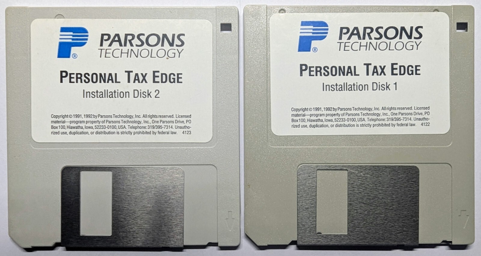 Vintage Parsons Technology Personal Tax Edge - 1992 on 3.5" Installation Disks