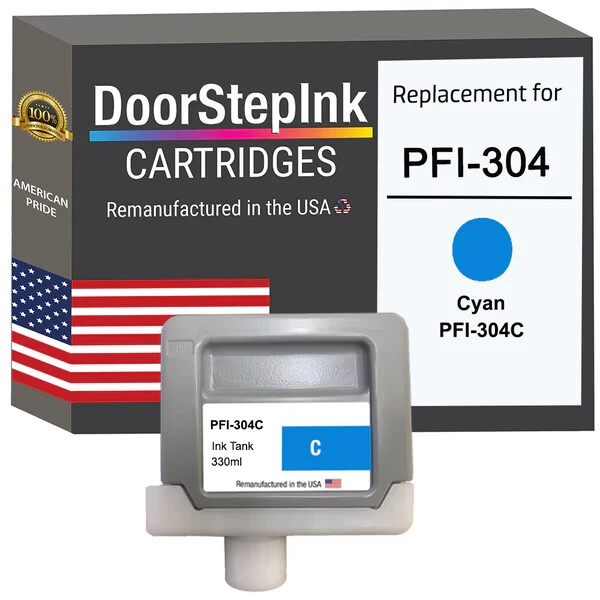 DoorStepInk Compatible Ink Cartridge for Canon PFI-304 330mL Cyan-USA