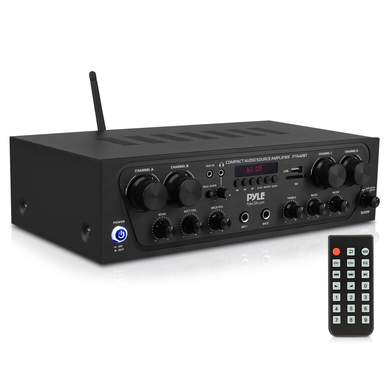 Pyle PTA42BT Wireless Karaoke Bluetooth Stereo Receiver - 4 Channel Power Amplif
