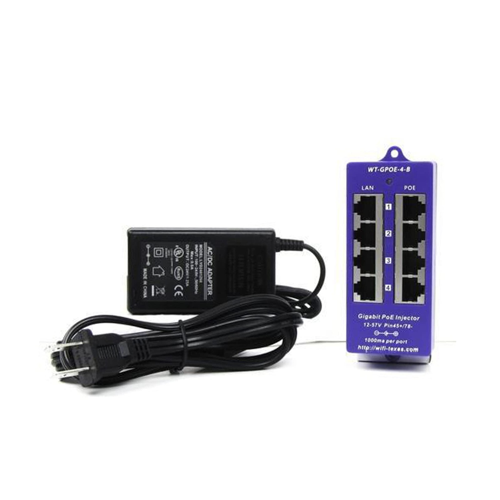 PoE Texas 4-Port 24V Passive PoE Injector with 30W Supply