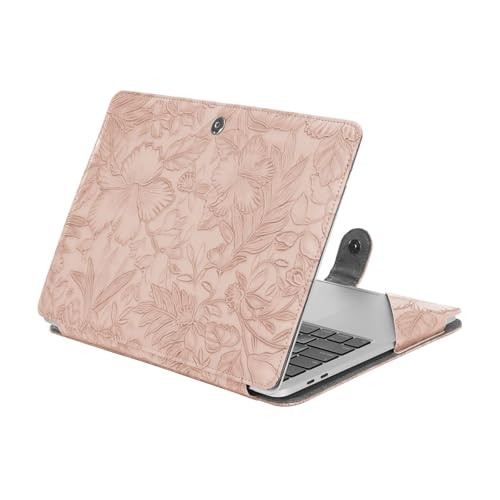PU Leather Sleeve Case, Embossed Hibiscus Portfolio Protective Stand Cover Pink