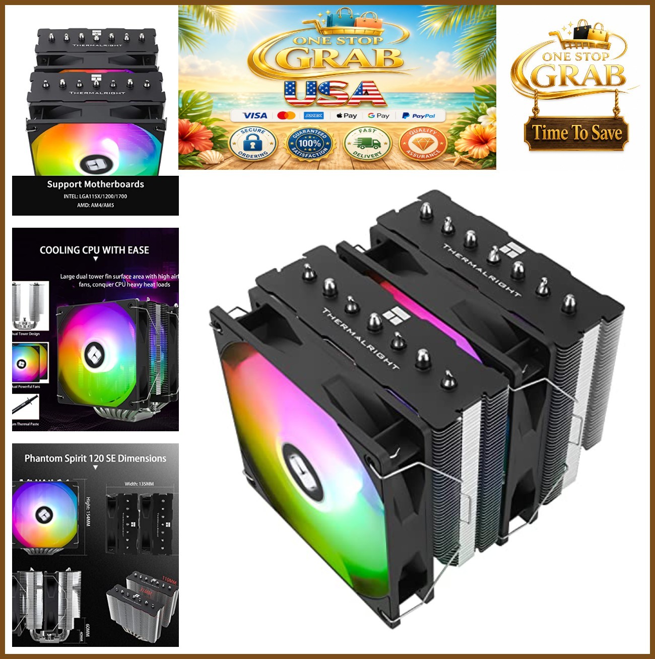 Phantom Spirit 120SE ARGB CPU Air Cooler 7 Heat Pipes Dual 120mm PWM Fans