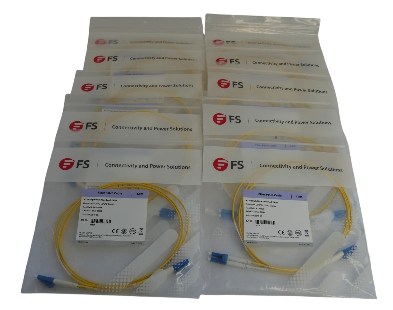 LOT OF 10 FS 1.5 METER 9/125 SINGLE MODE FIBER PATCH CABLE