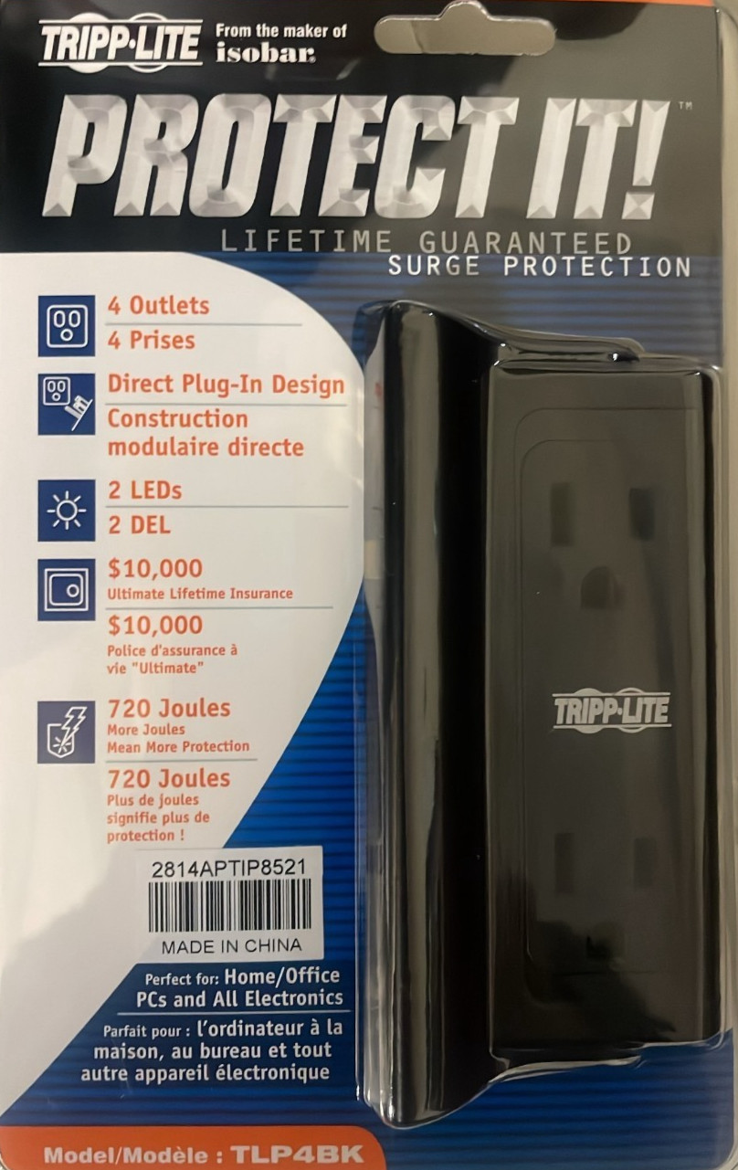 TRIPP LITE TLP4BK Protect It 4 Outlet Power Surge Protector for Home Office Use