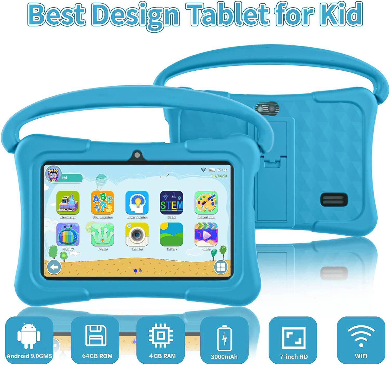 Android 9.1 7inch Kids Google Tablet PC Dual Camera Quad-core Bundle Case 64GB