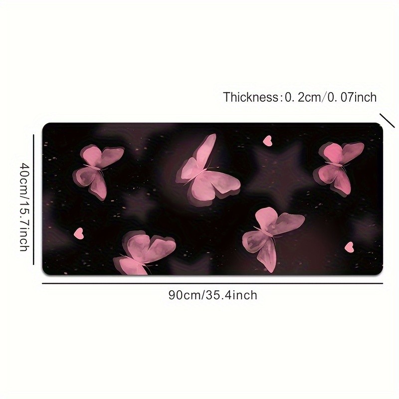Large Pink Butterfly Mouse Pad with Durable Stitched Edges and Non-Slip Rubber