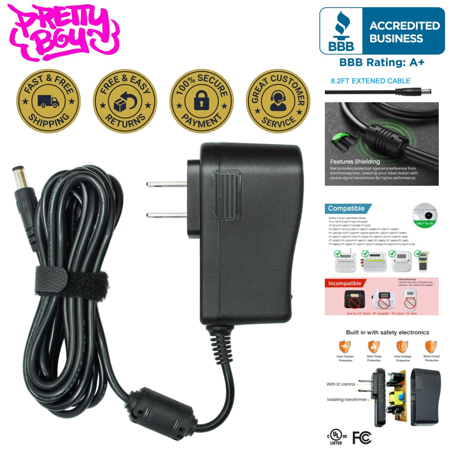 9V Power Supply Adapter Fit for 9 Volt Brother Label Maker P-Touch PT-D210 PTD 2