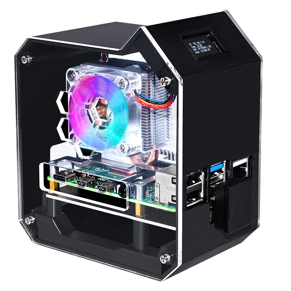 Mini Tower Nas Kit For Raspberry Pi Pi Ice Tower Cooler With Pwm Rgb Fan M.2 Sat
