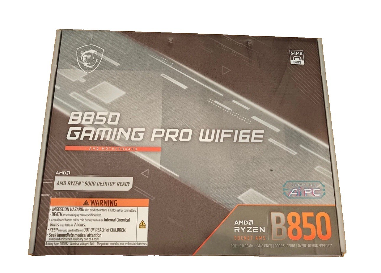 MSI B850 GAMING PRO WIFI6E AMD Socket AM5 ATX DDR5 Gaming Motherboard