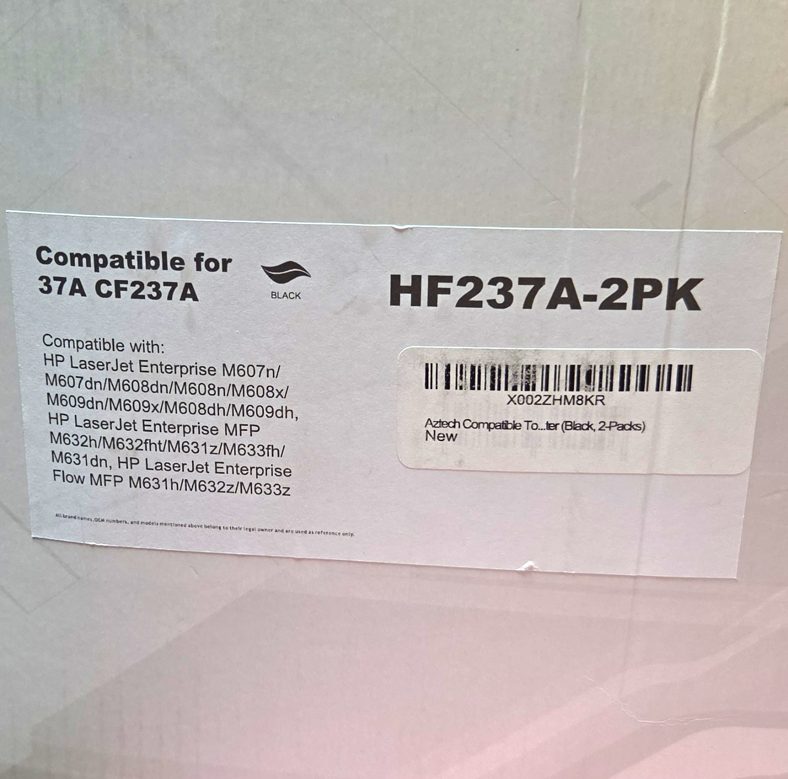 Aztech Black Compatible Laser Toner HF237A-2PK for HP CF237A/37A 2PK