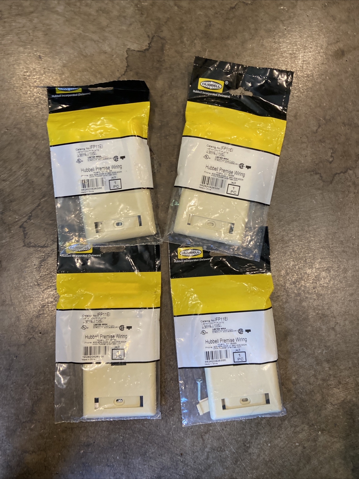Qty. 4 HUBBELL IFP11EI PREMISE 1-GANG 1-PORT FACEPLATE, ABS, ELECTRIC IVORY