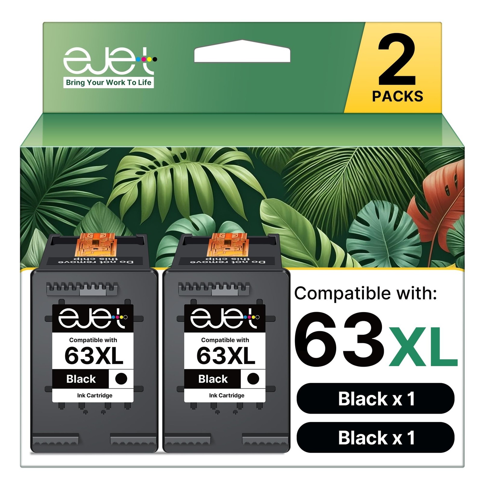ejet 63XL Black Ink Cartridge Replacement for HP Ink 63 for HP 63 Black Ink C...