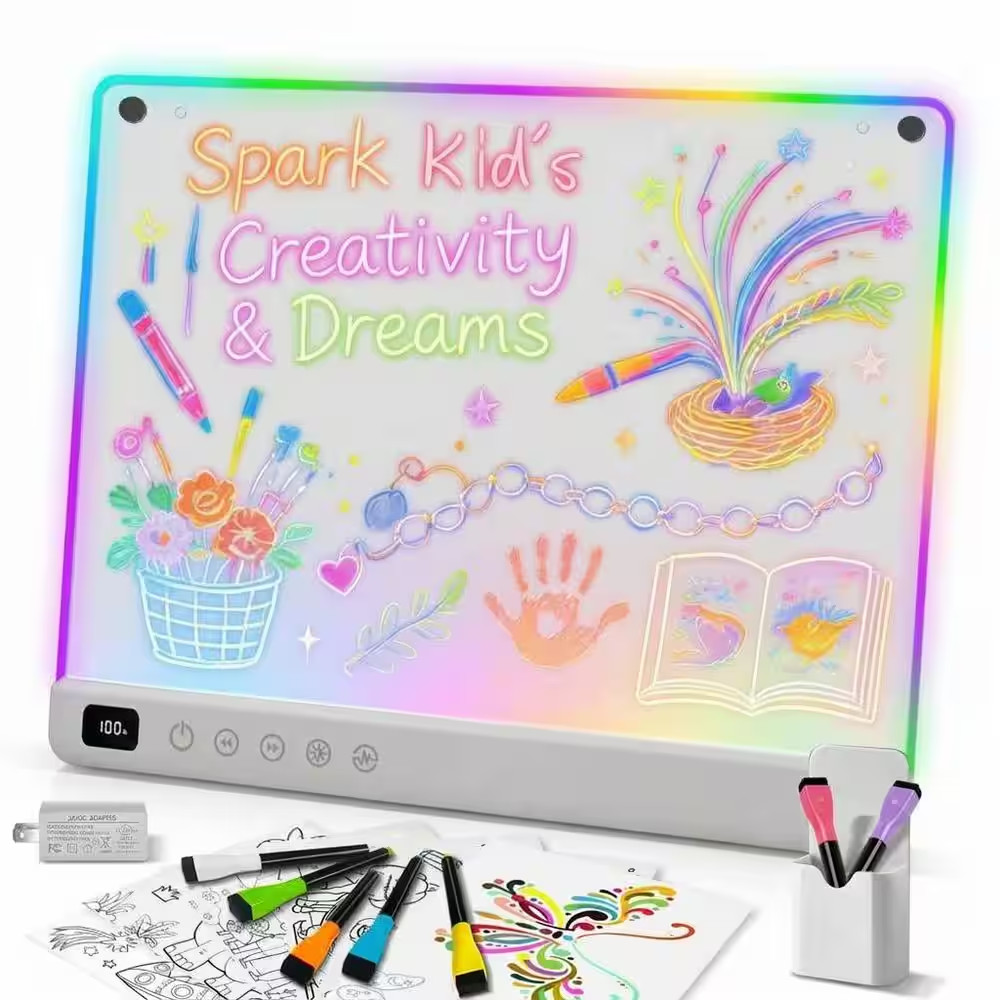 1 Pack Rechargeable LED Drawing Board Neon Light up Doodle Tablet with 8 Colors