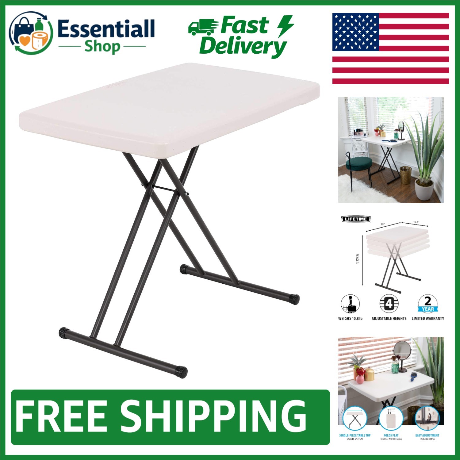 Elegant Almond Folding Laptop Table, 30 Inch – Adjustable for Home & Outdoor Use