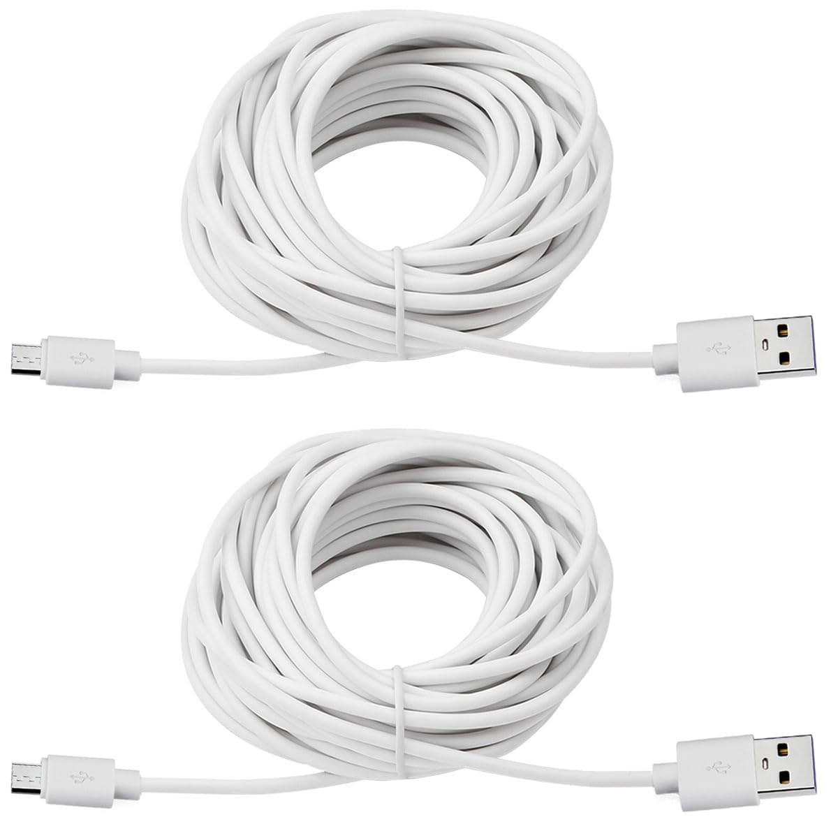 Smays 2-Pack 25ft USB to Micro Extension Power Cable 25 Feet, White 
