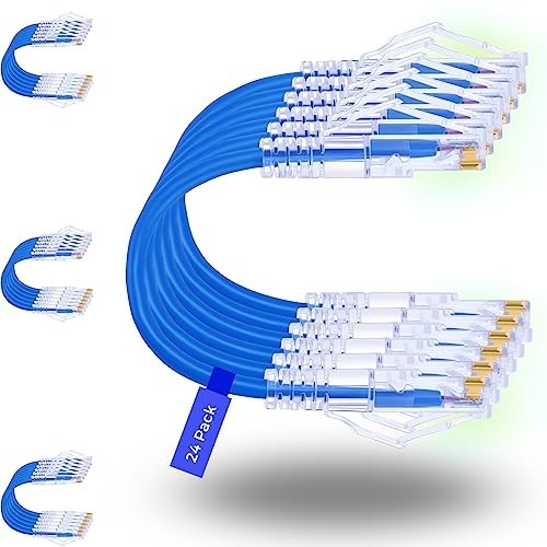 24 Pack Cat 6a Ethernet Patch Cable 5ft Blue RJ45 Male to Male
