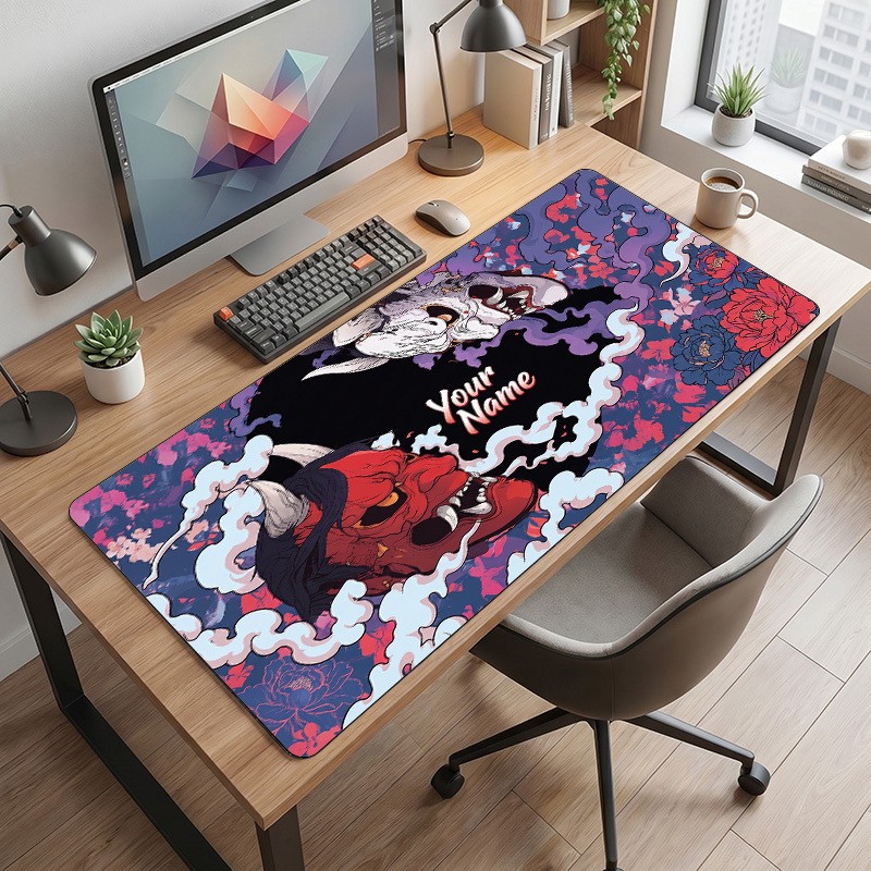 Japanese Demon Masks 1 Theme Custom Name Mouse Pad Personalized Printed Desk M