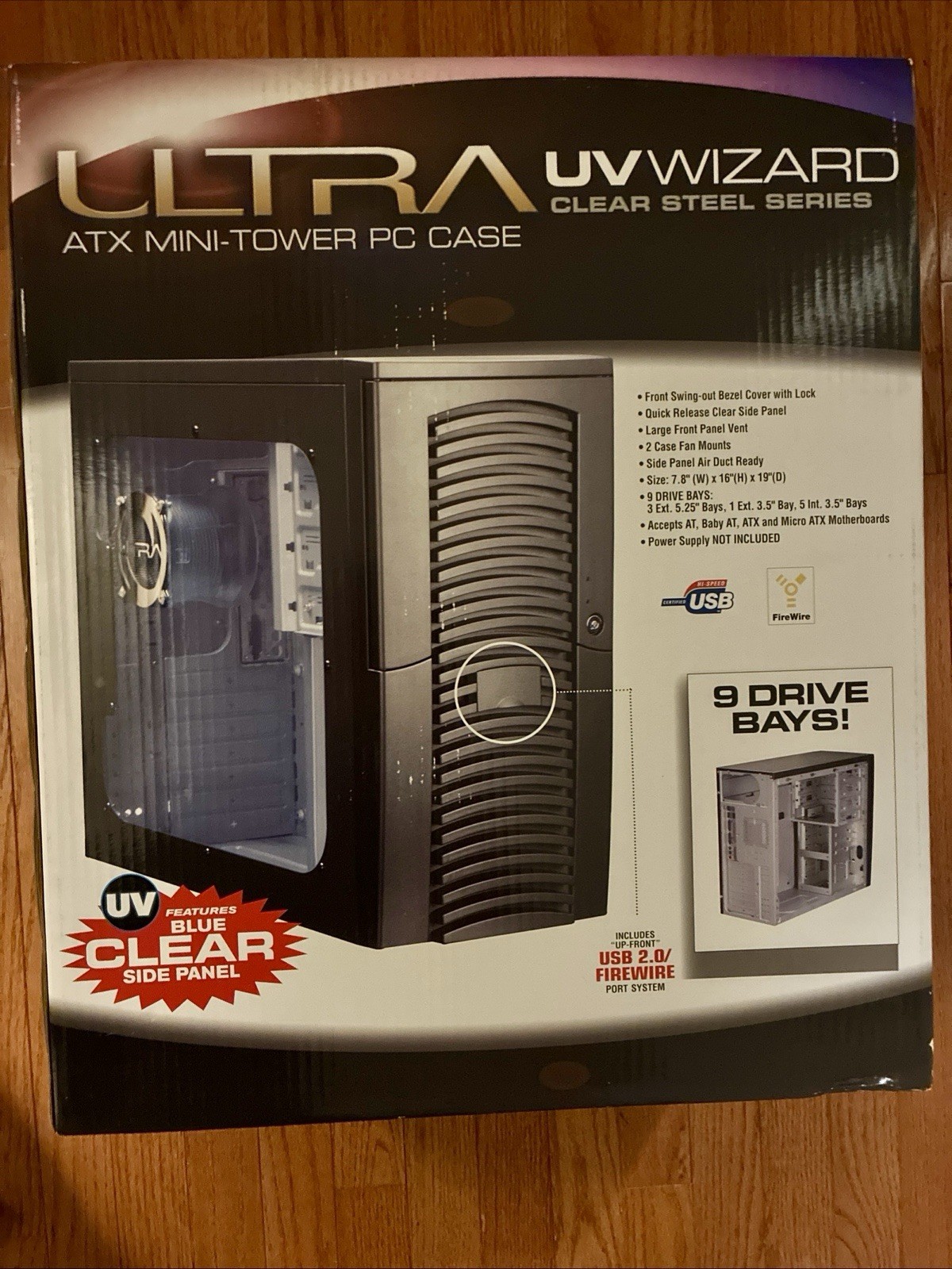 Vintage Ultra Wizard Clear Steel Series ATX Mini-Tower PC Case - New Old Stock