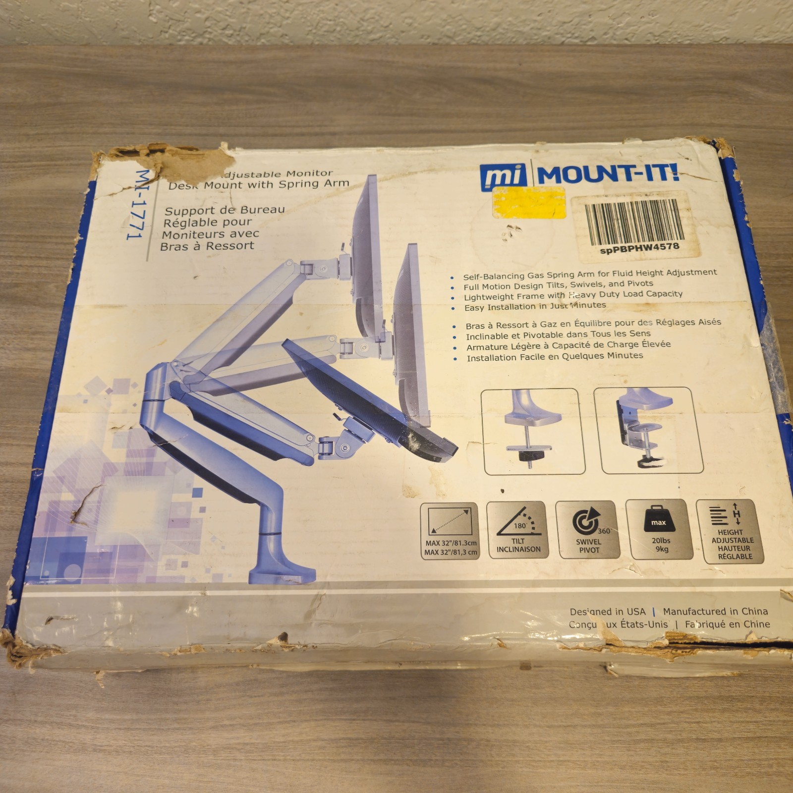 New Mount-It  M1-1771 Monitor Mount With Gas Spring Arm