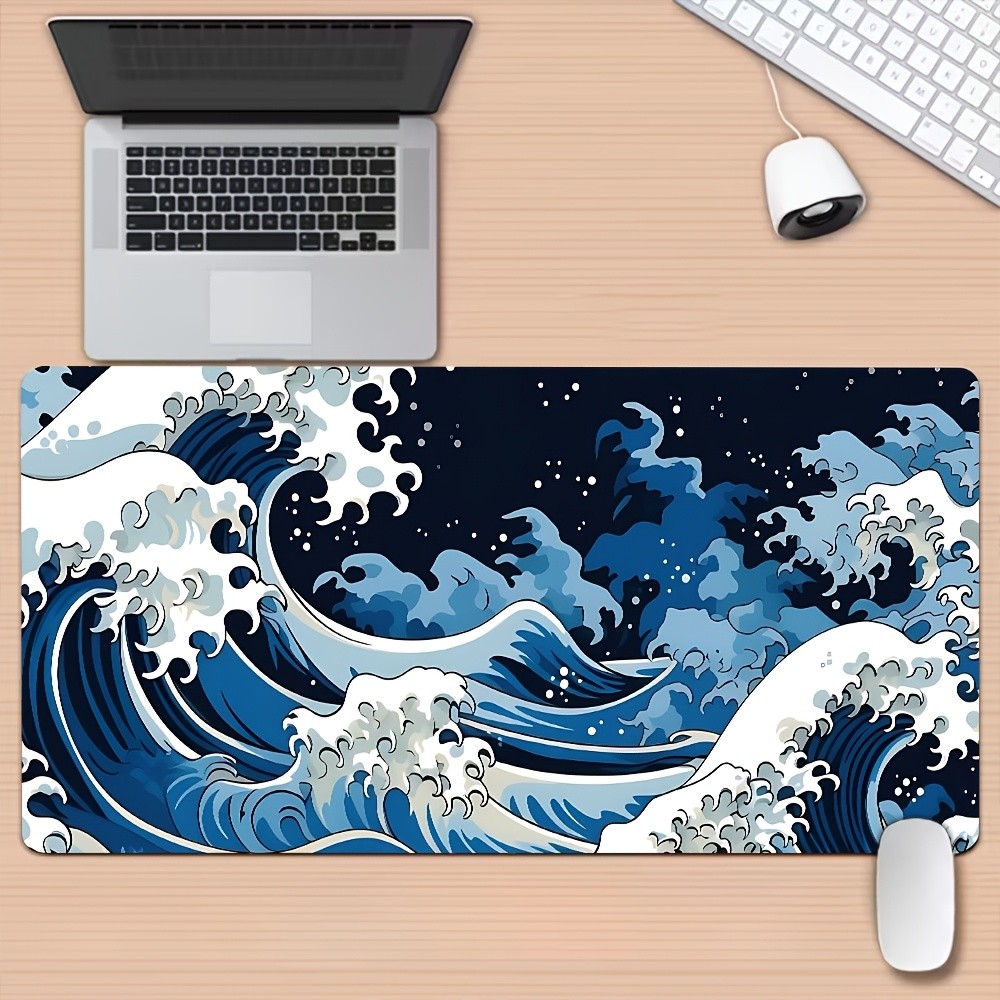 1pc Japanese Wave Pattern Gaming Mouse Pad with Non-Slip Rubber Base & Washabl